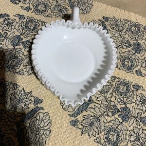 Vintage Fenton ruffled edged heart candy dish